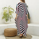 Anaglyph Optical Illusion Print Silk V-Neck Kaftan Dress