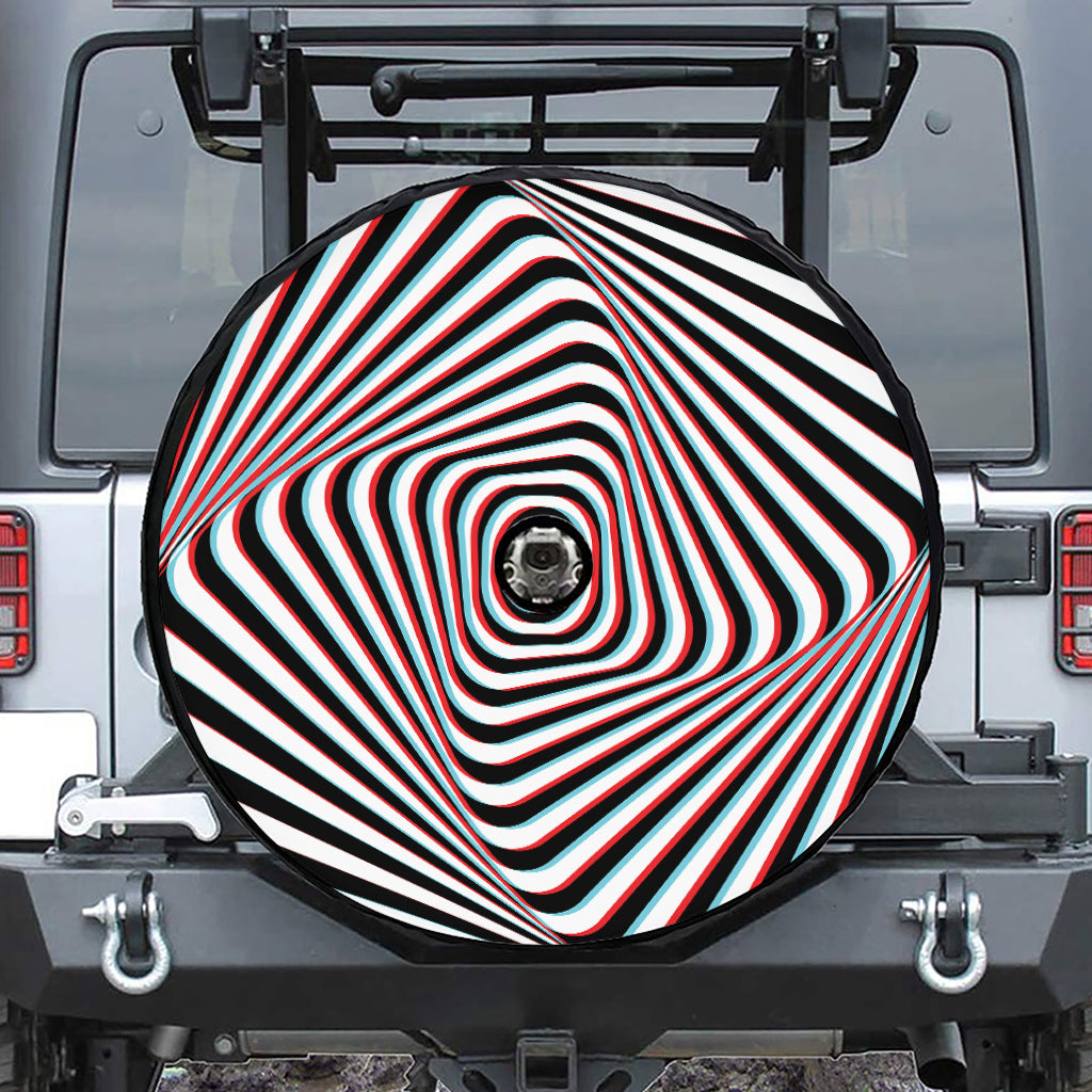 Anaglyph Optical Illusion Print Tire Cover With Camera Hole