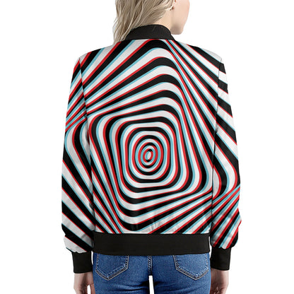 Anaglyph Optical Illusion Print Women's Bomber Jacket