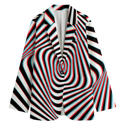 Anaglyph Optical Illusion Print Women's Cotton Blazer