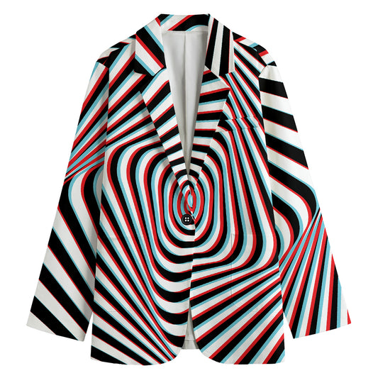 Anaglyph Optical Illusion Print Women's Cotton Blazer