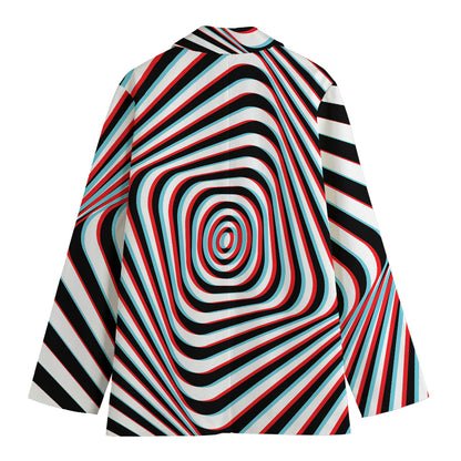 Anaglyph Optical Illusion Print Women's Cotton Blazer