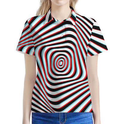 Anaglyph Optical Illusion Print Women's Polo Shirt