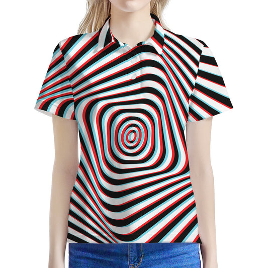 Anaglyph Optical Illusion Print Women's Polo Shirt
