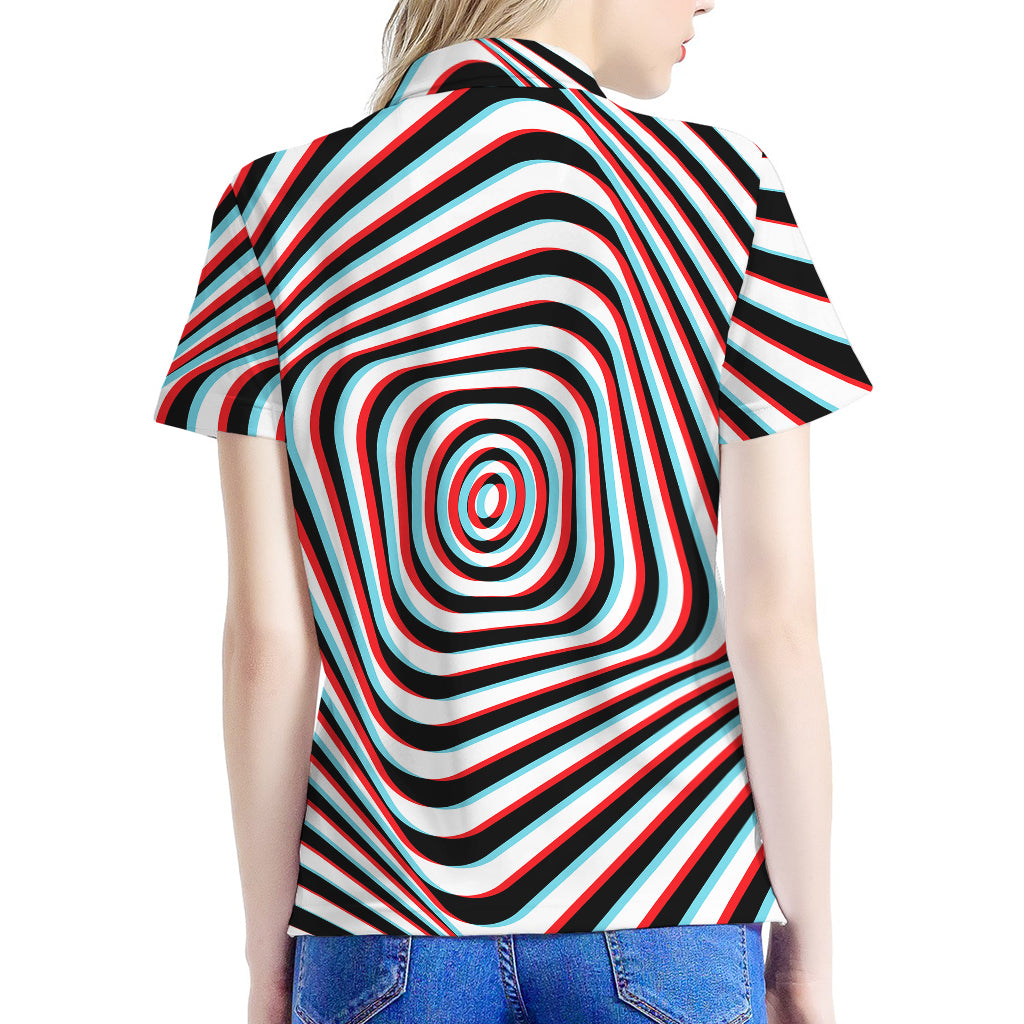 Anaglyph Optical Illusion Print Women's Polo Shirt