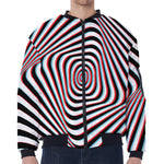 Anaglyph Optical Illusion Print Zip Sleeve Bomber Jacket