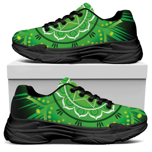 Anahata Chakra Mandala Print Black Chunky Shoes