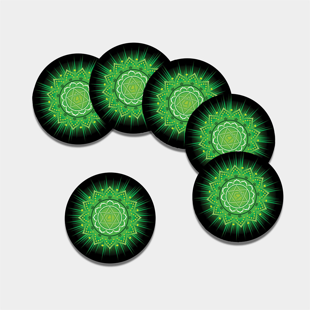 Anahata Chakra Mandala Print Leather Coaster Set