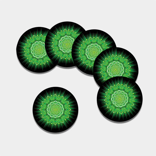 Anahata Chakra Mandala Print Leather Coaster Set