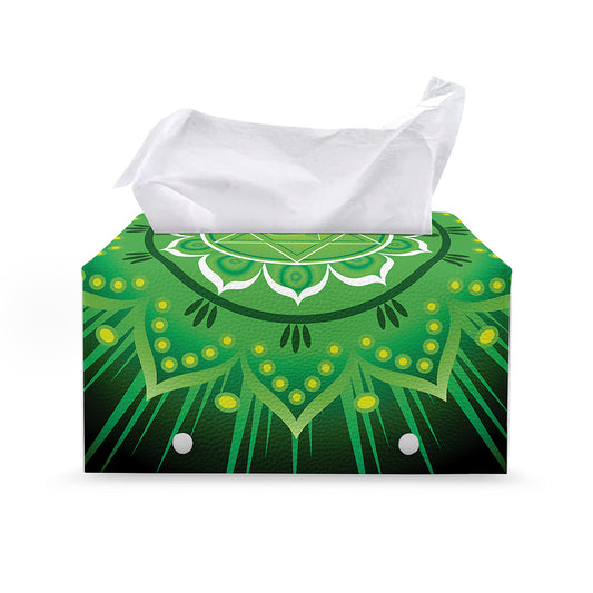Anahata Chakra Mandala Print Leather Tissue Box Cover