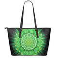 Anahata Chakra Mandala Print Leather Tote Bag With Zipper