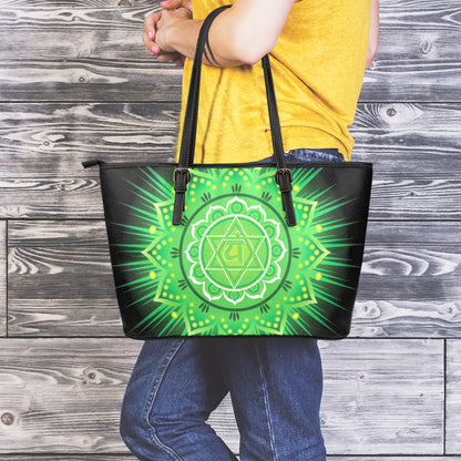 Anahata Chakra Mandala Print Leather Tote Bag