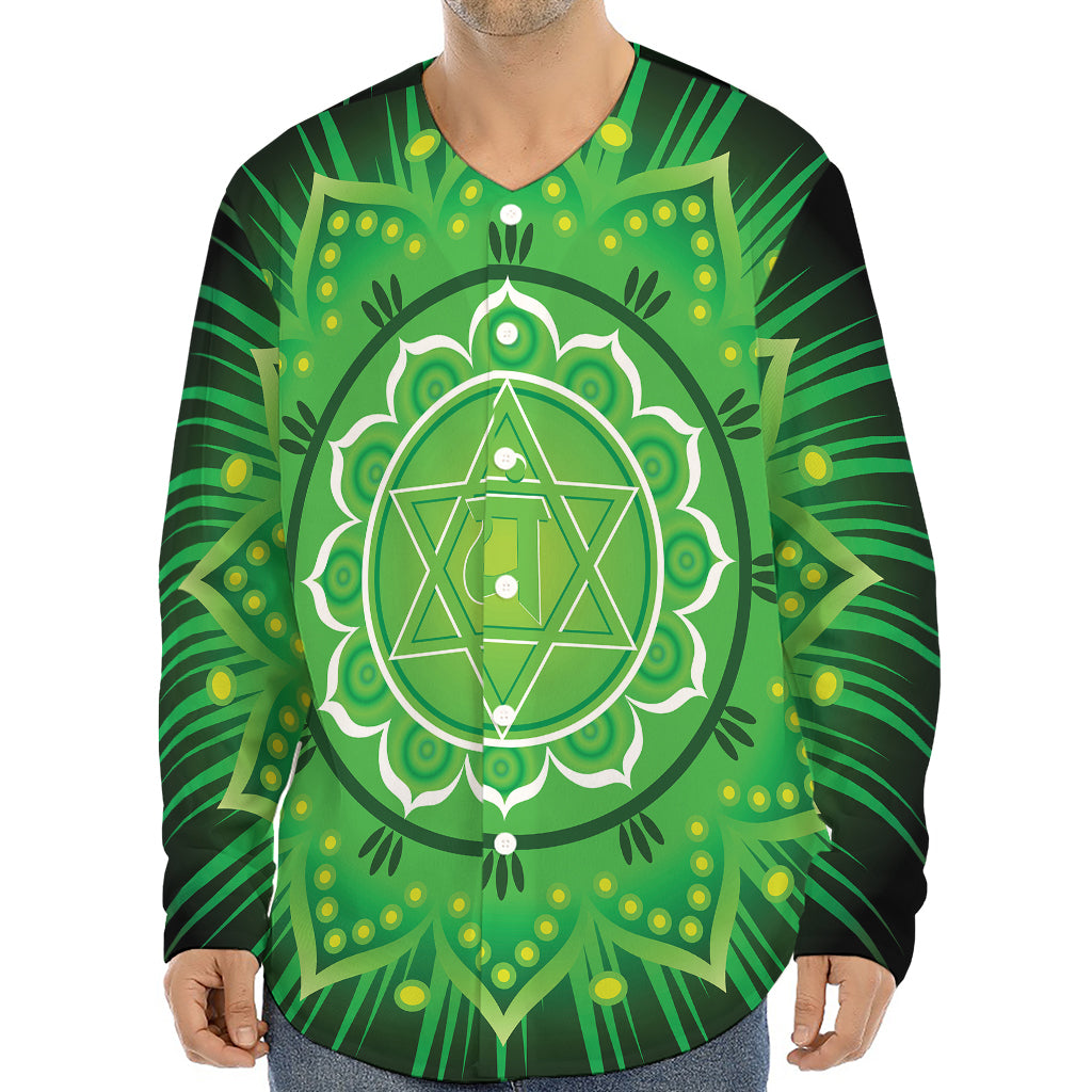 Anahata Chakra Mandala Print Long Sleeve Baseball Jersey