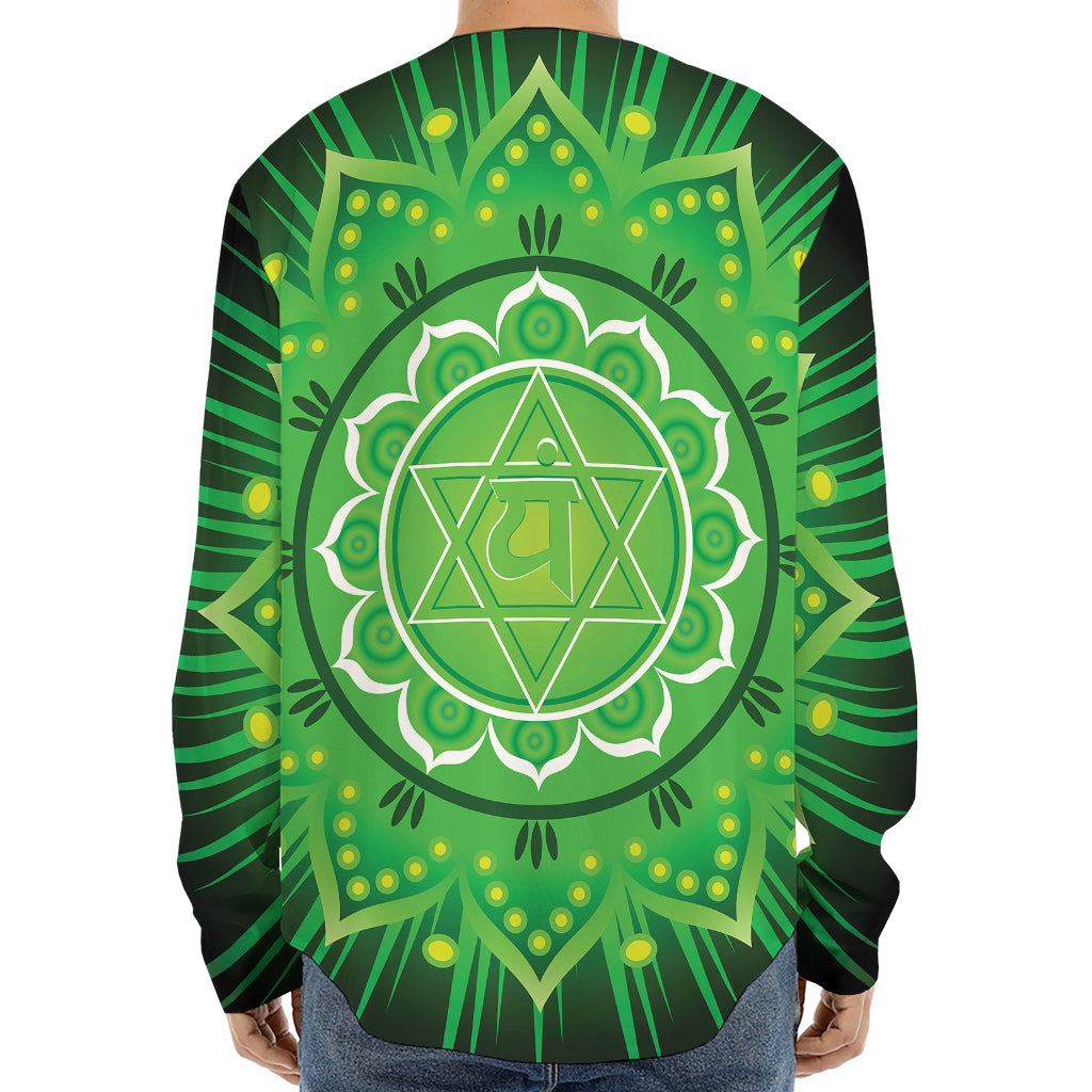 Anahata Chakra Mandala Print Long Sleeve Baseball Jersey