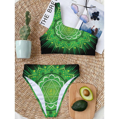 Anahata Chakra Mandala Print One Shoulder Bikini Top