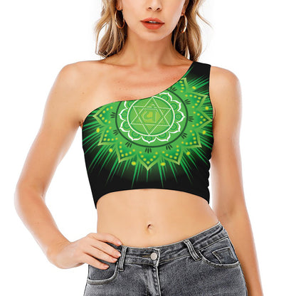 Anahata Chakra Mandala Print One Shoulder Crop Top