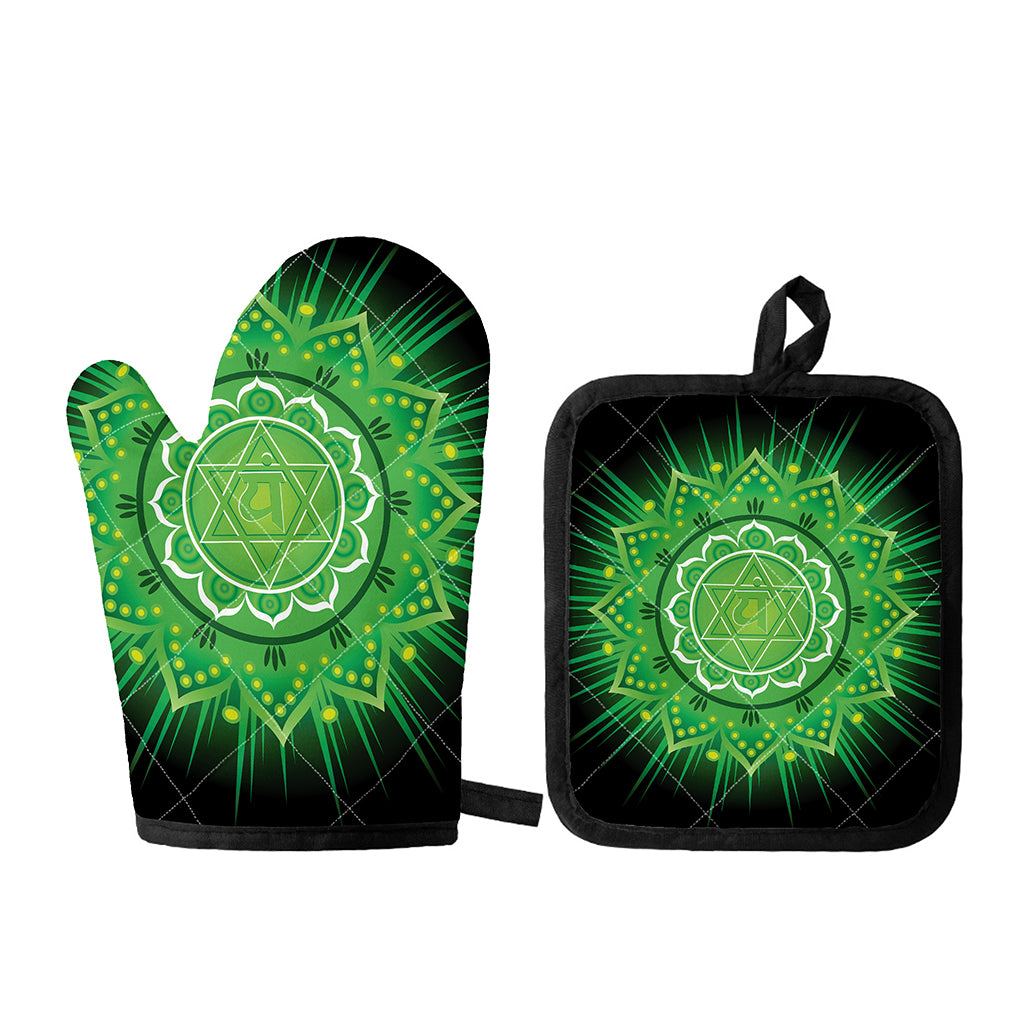 Anahata Chakra Mandala Print Oven Mitt And Pot Holder Set