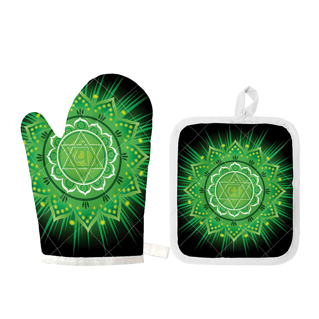 Anahata Chakra Mandala Print Oven Mitt And Pot Holder Set