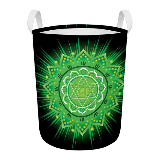 Anahata Chakra Mandala Print Round Laundry Basket