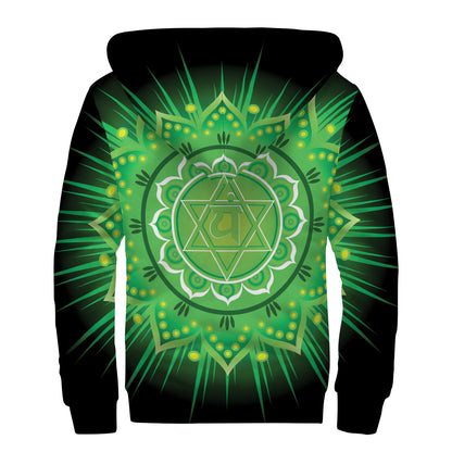 Anahata Chakra Mandala Print Sherpa Lined Zip Up Hoodie