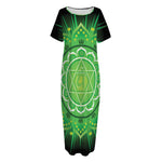 Anahata Chakra Mandala Print Short Sleeve Long Nightdress
