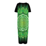 Anahata Chakra Mandala Print Short Sleeve Long Nightdress