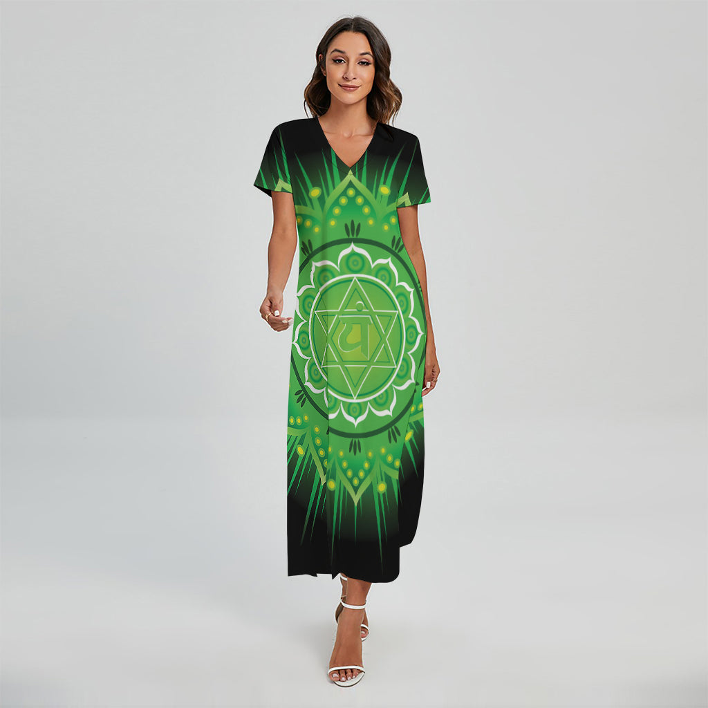 Anahata Chakra Mandala Print Short Sleeve Maxi Dress