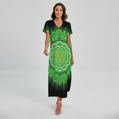 Anahata Chakra Mandala Print Short Sleeve Maxi Dress