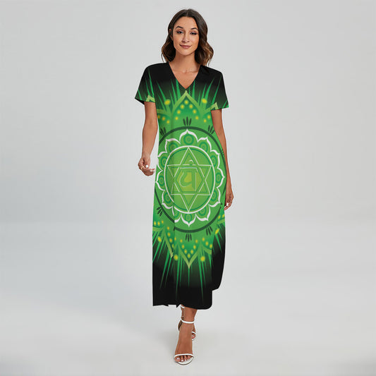 Anahata Chakra Mandala Print Short Sleeve Maxi Dress