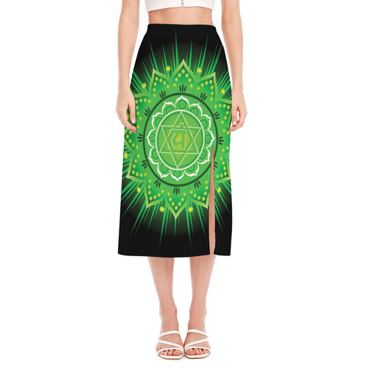 Anahata Chakra Mandala Print Side Slit Midi Skirt
