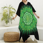 Anahata Chakra Mandala Print Silk V-Neck Kaftan Dress