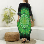 Anahata Chakra Mandala Print Silk V-Neck Kaftan Dress