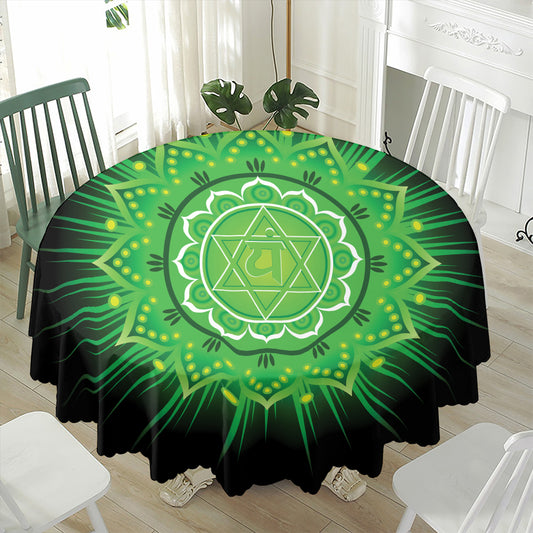 Anahata Chakra Mandala Print Waterproof Round Tablecloth