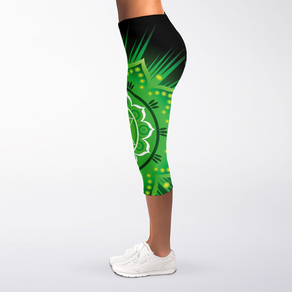 Anahata Chakra Mandala Print Women's Capri Leggings