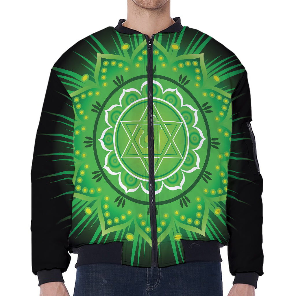 Anahata Chakra Mandala Print Zip Sleeve Bomber Jacket