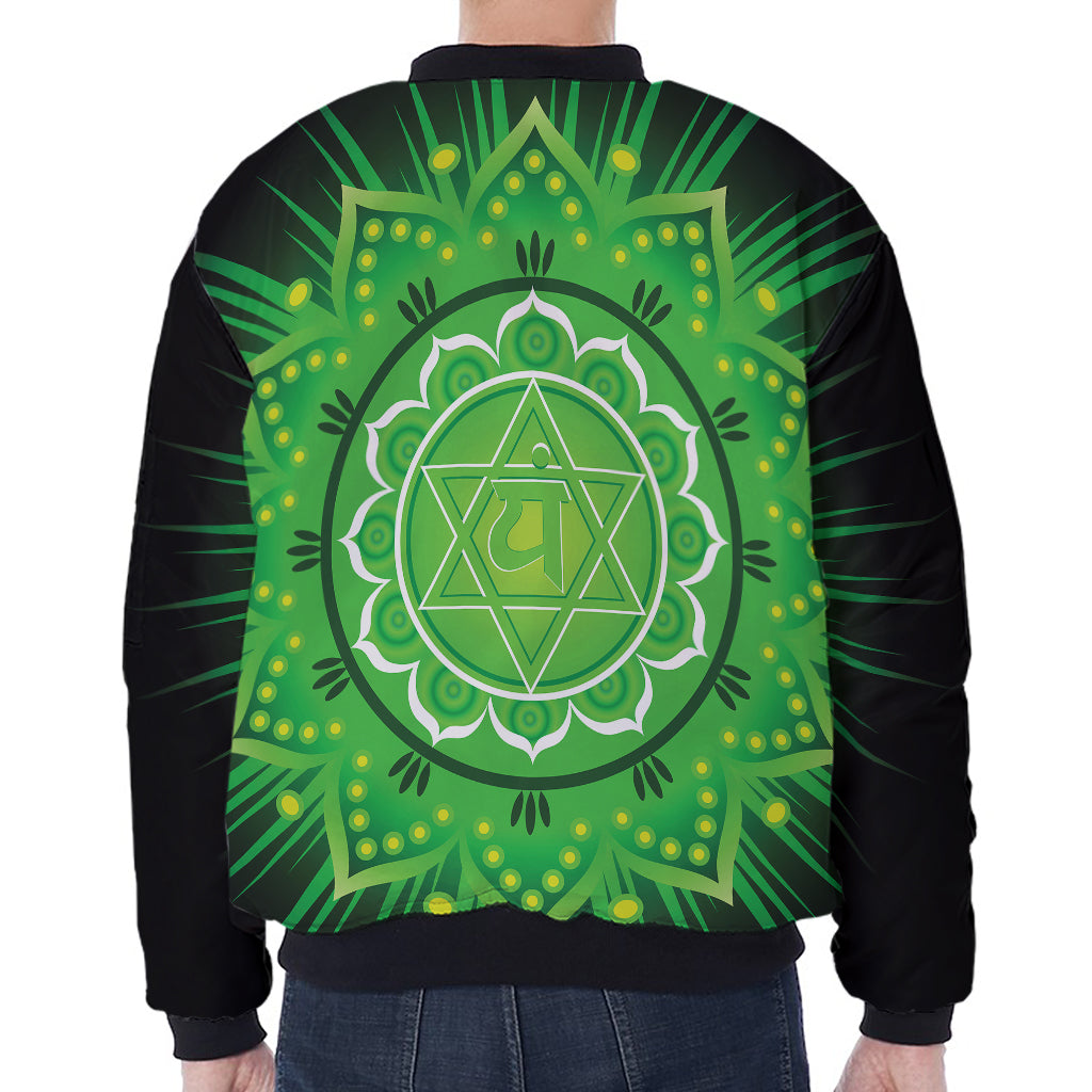 Anahata Chakra Mandala Print Zip Sleeve Bomber Jacket