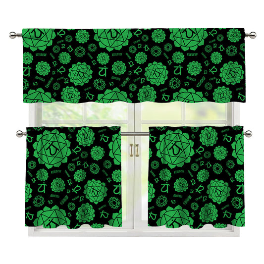 Anahata Chakra Pattern Print 3 Piece Kitchen Curtains