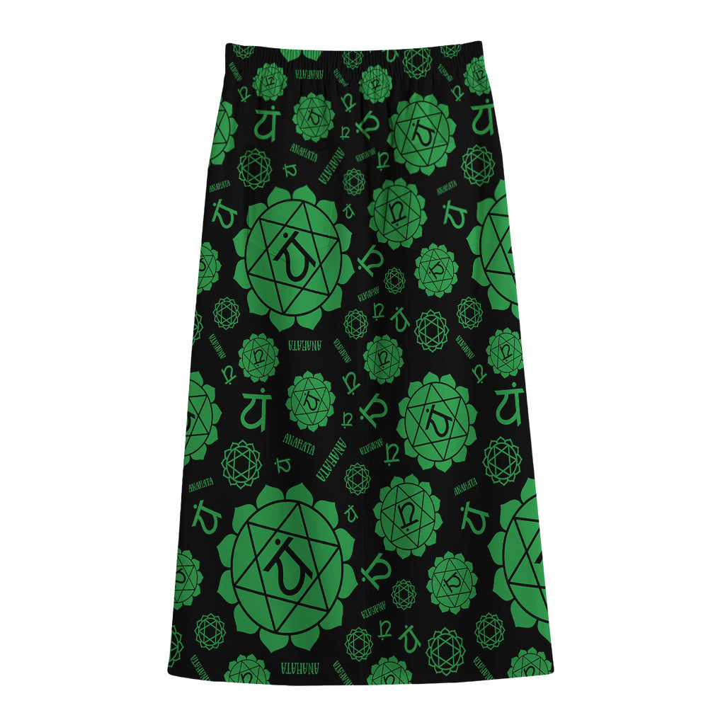 Anahata Chakra Pattern Print Cotton Front Slit Maxi Skirt