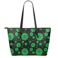 Anahata Chakra Pattern Print Leather Tote Bag With Zipper