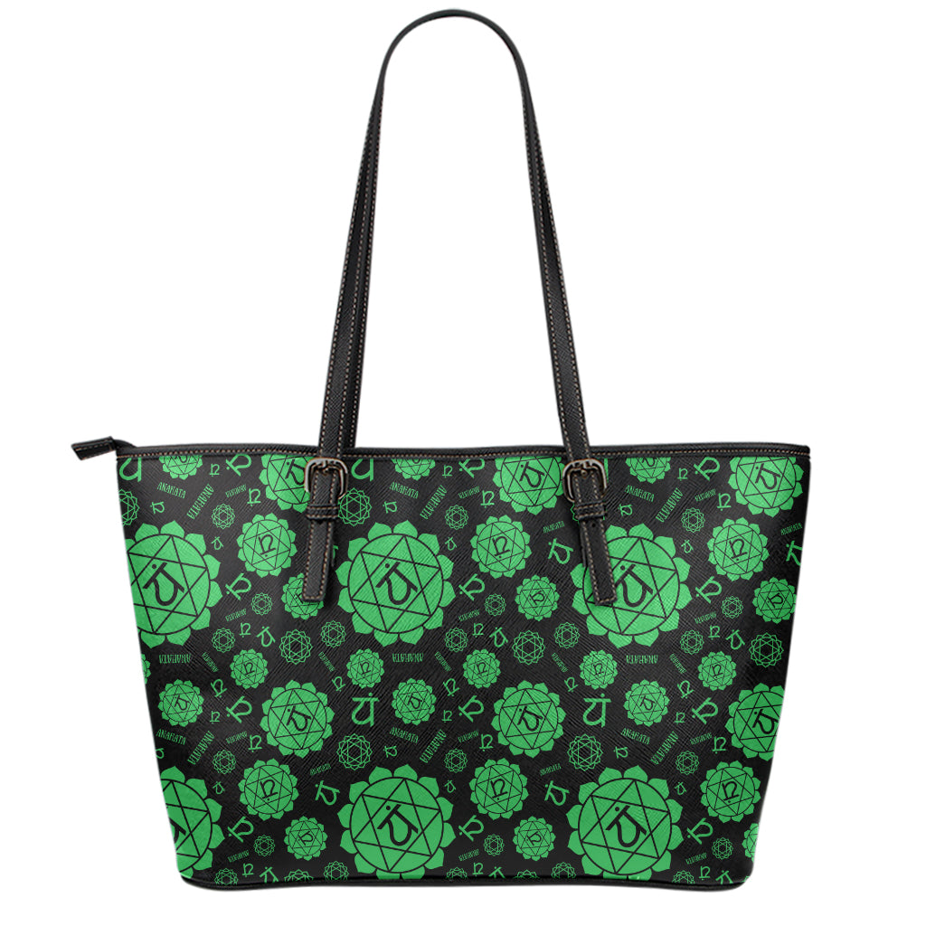 Anahata Chakra Pattern Print Leather Tote Bag