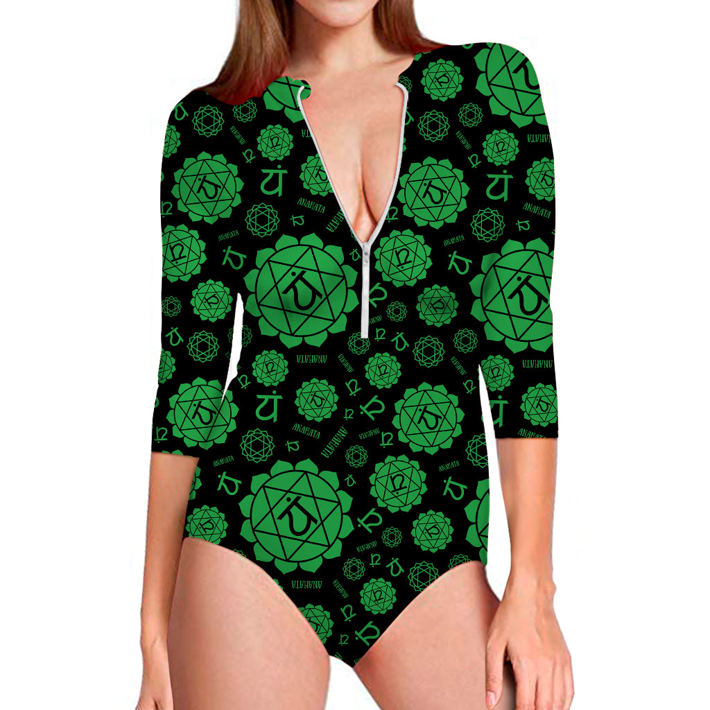 Anahata Chakra Pattern Print Long Sleeve Swimsuit