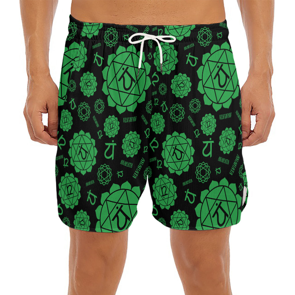 Anahata Chakra Pattern Print Men's Split Running Shorts