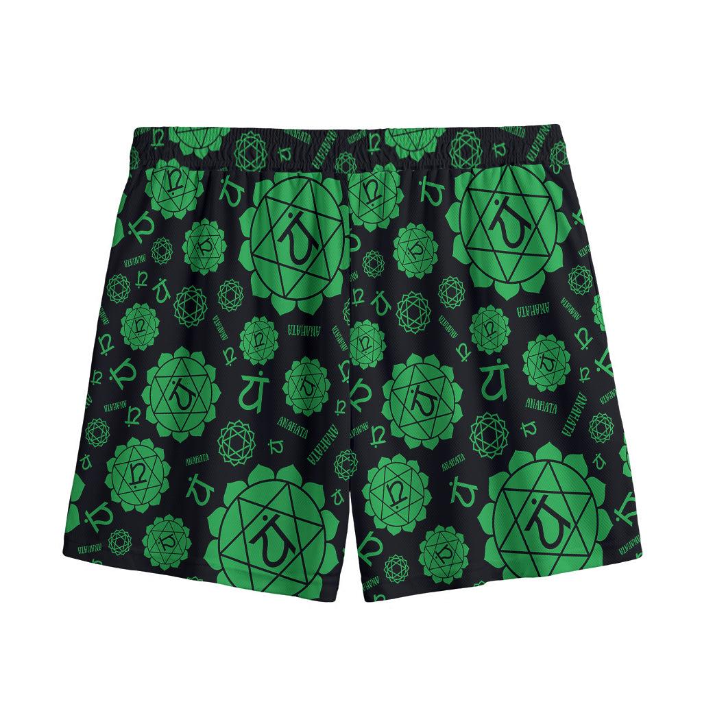 Anahata Chakra Pattern Print Mesh Shorts