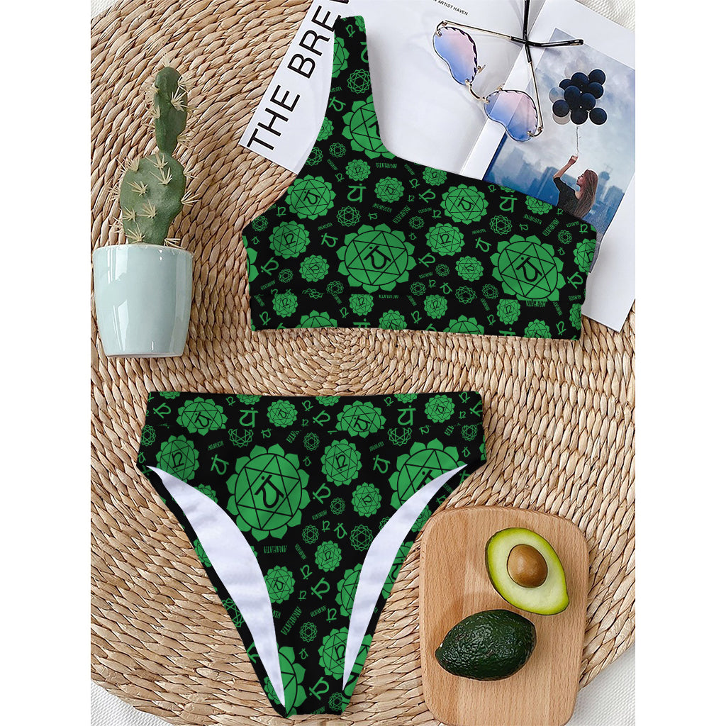Anahata Chakra Pattern Print One Shoulder Bikini Top