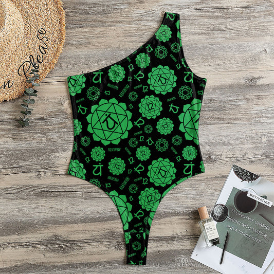 Anahata Chakra Pattern Print One Shoulder Bodysuit