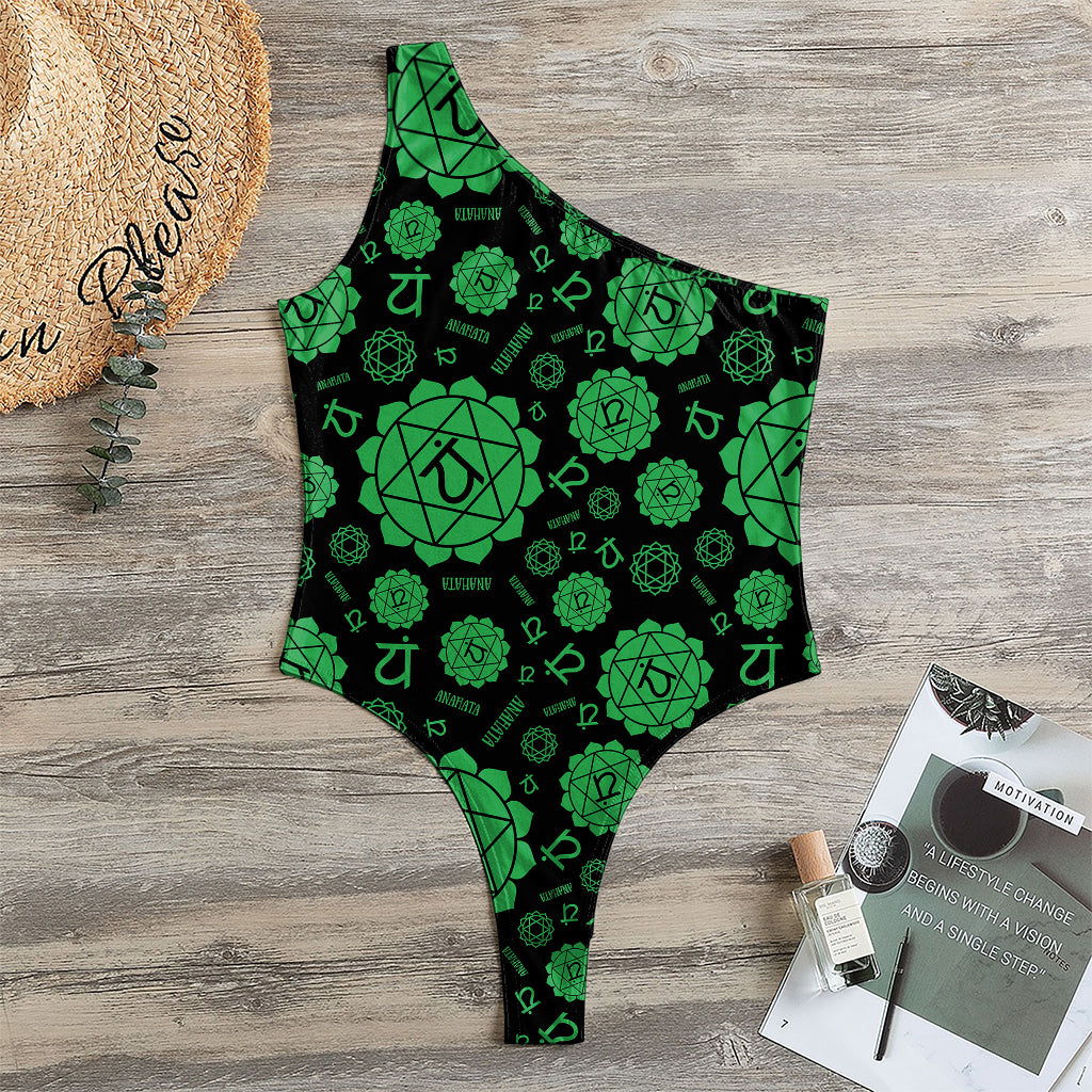 Anahata Chakra Pattern Print One Shoulder Bodysuit