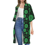 Anahata Chakra Pattern Print Open Front Beach Cover Up