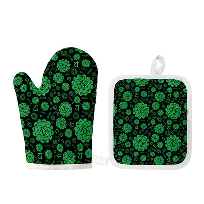 Anahata Chakra Pattern Print Oven Mitt And Pot Holder Set