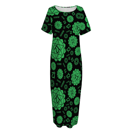Anahata Chakra Pattern Print Short Sleeve Long Nightdress