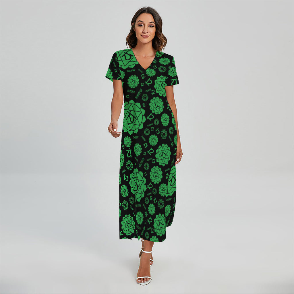 Anahata Chakra Pattern Print Short Sleeve Maxi Dress